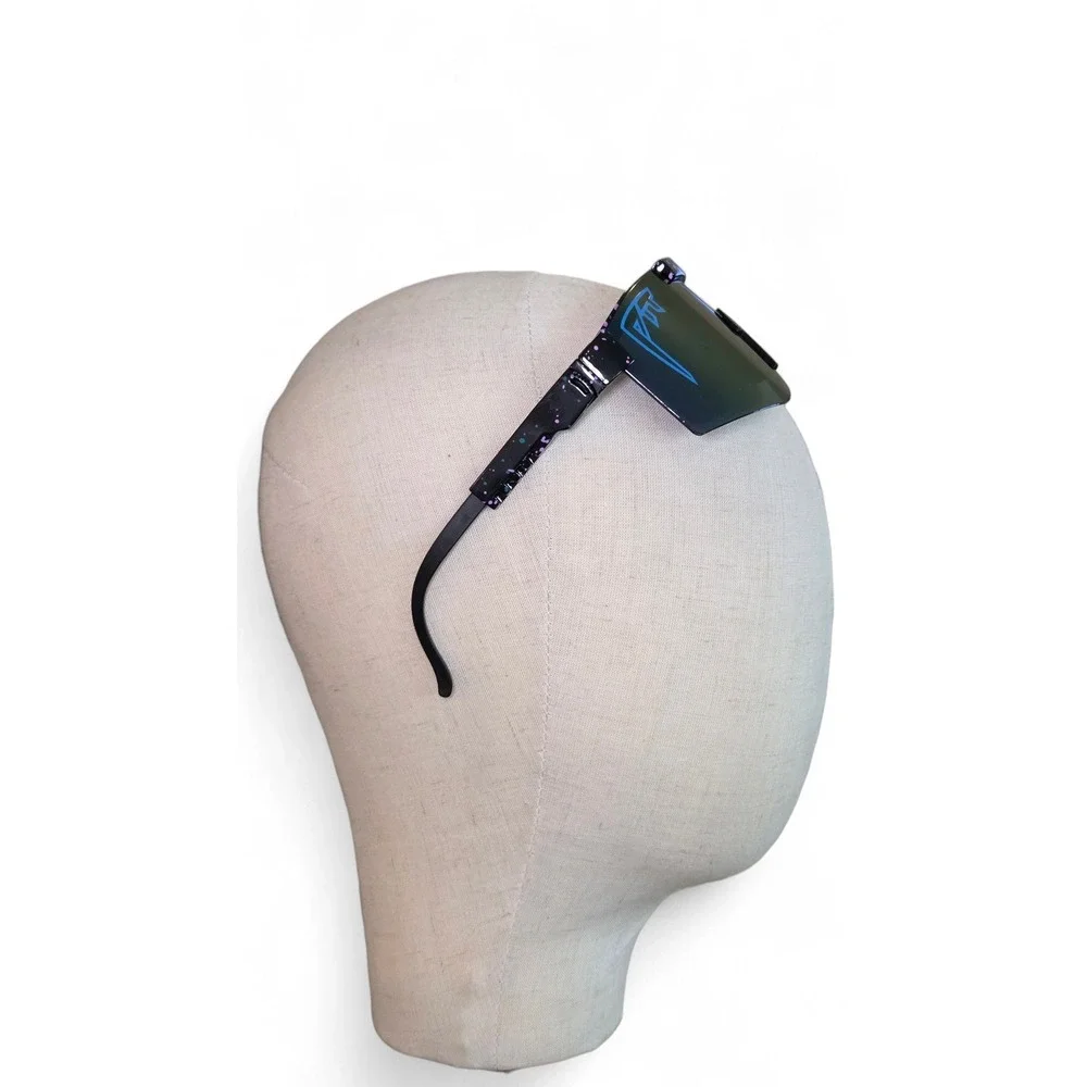 Shield Wrap Sunglasses Black Splatter Frame‎ Purple Teal Mirror Lens Sport